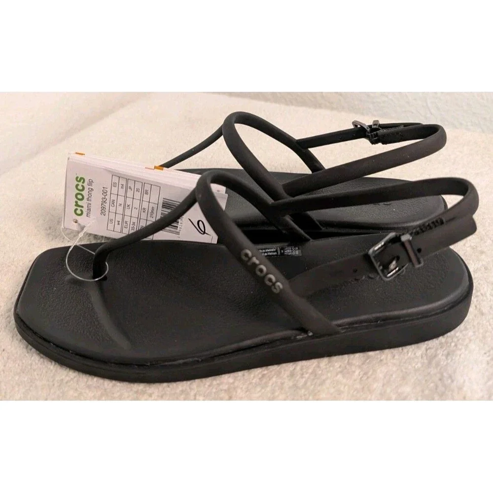 CROCS Black Kids (Big Girl) T-Strap Slingback Sandals
